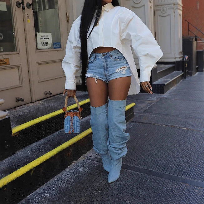 Women Autumn/Winter Collared Buttoned Lantern Sleeve Long-Sleeved Shirt 5