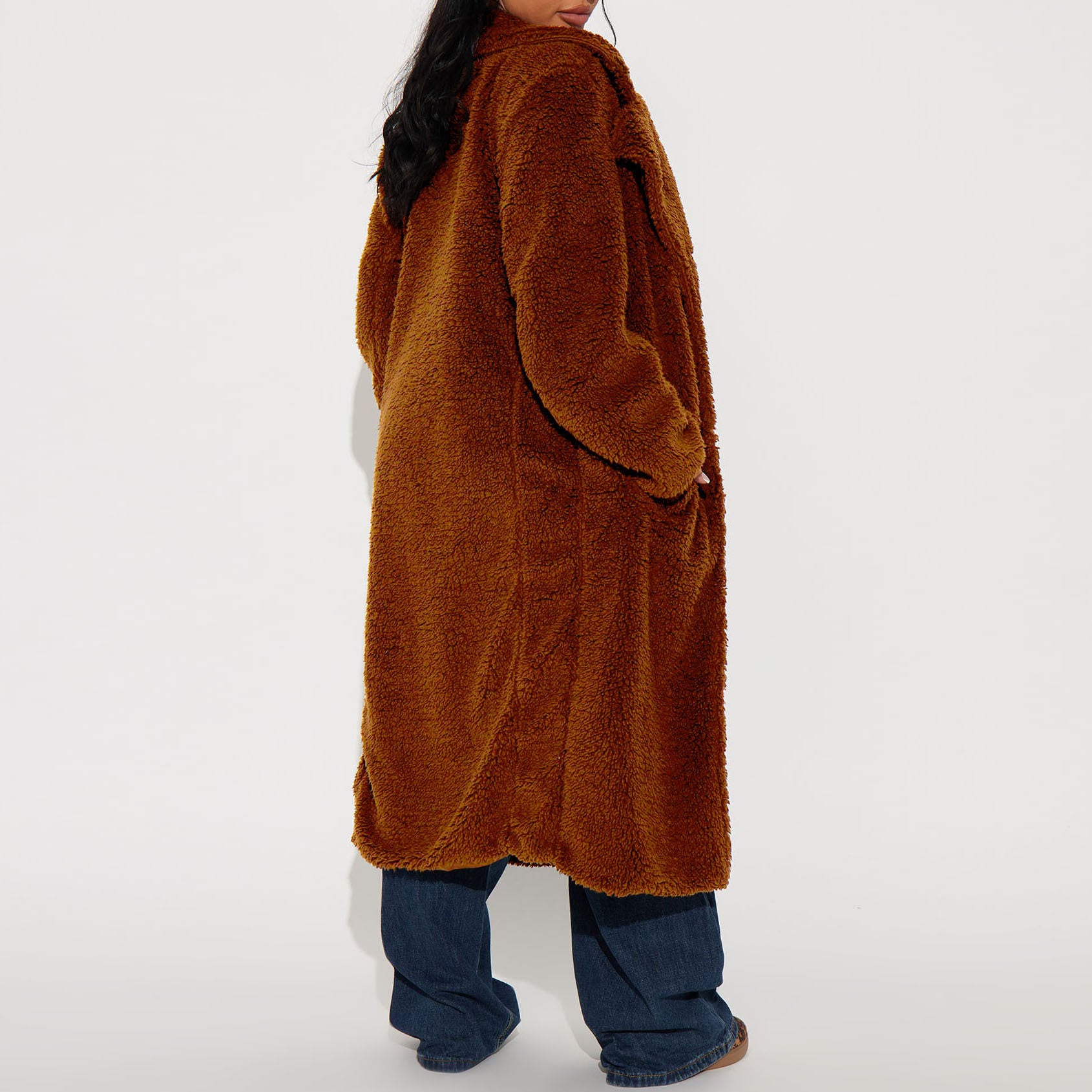 Autumn Winter Loose Faux Fur Long Trench Coat For Women 6