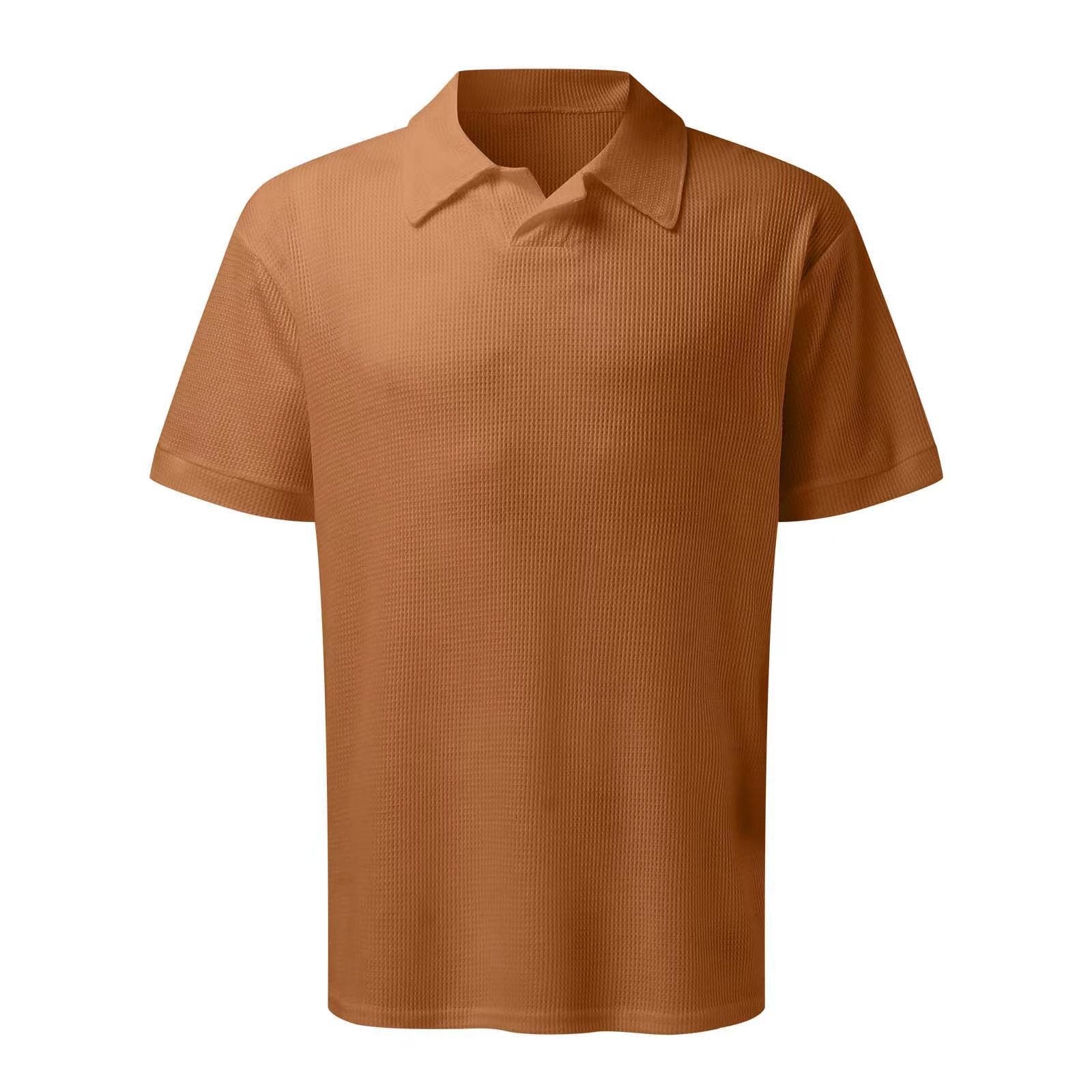 Summer Wafflev Turndown Collar Short-Sleeved Polo Shirt Shorts Men's Casual Fashion Two Piece Set 18