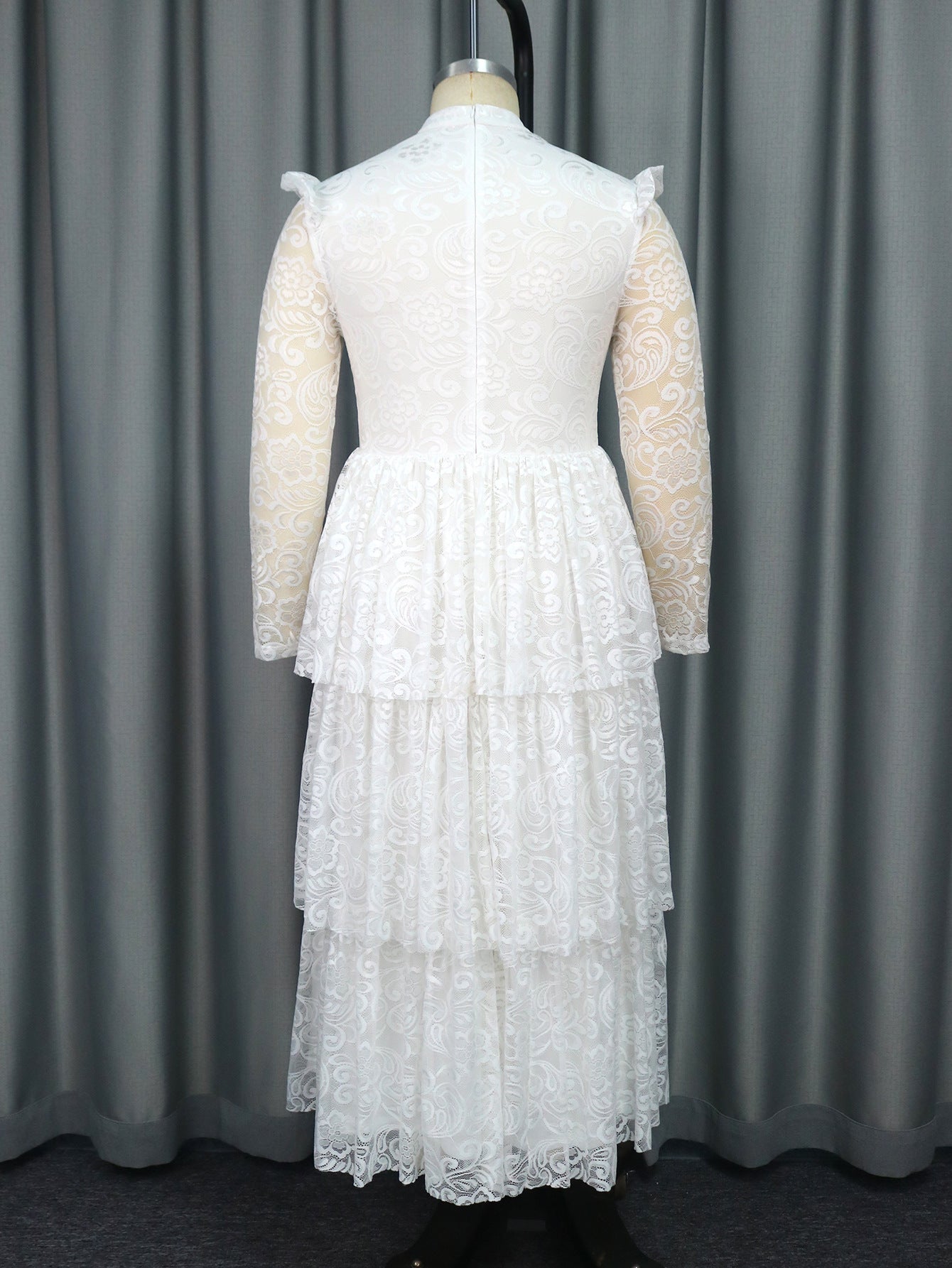 Women See-Through Sleeve Half High Neck Lace Formal Party Elegant Dresses 6