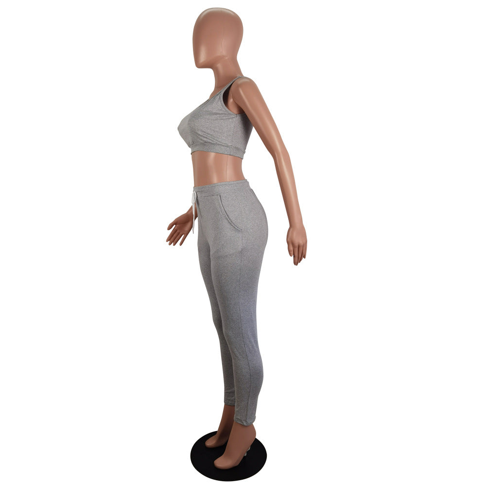 Women's Sexy Slim Solid Color Spring/Summer Sports Two Piece Pants Sets 6