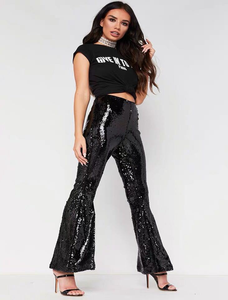 Sexy Nightclub Women's Multicolor Sequin Bell Bottom Pants 3