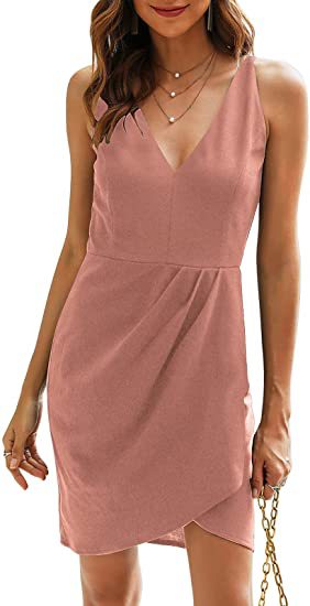 Women sleeveless v-neck solid dress 14