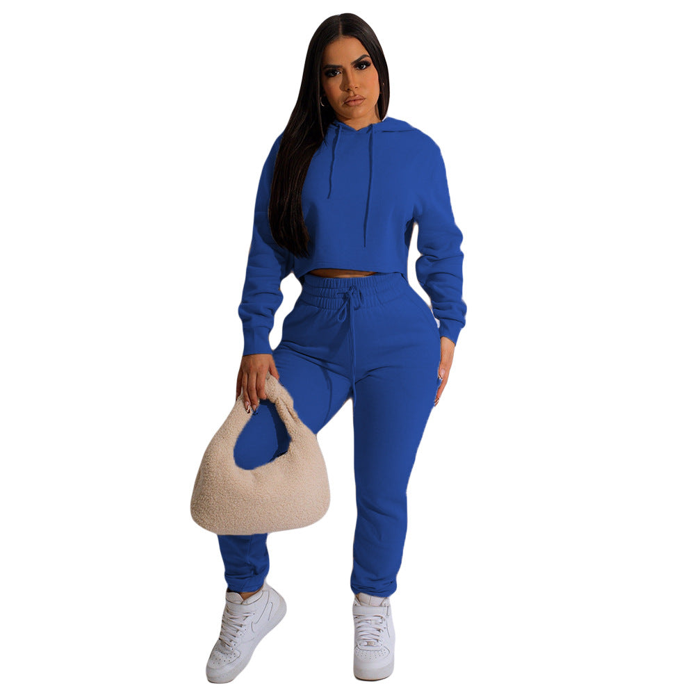 Women's fashion sexy cropped solid color sports two-piece suit 5