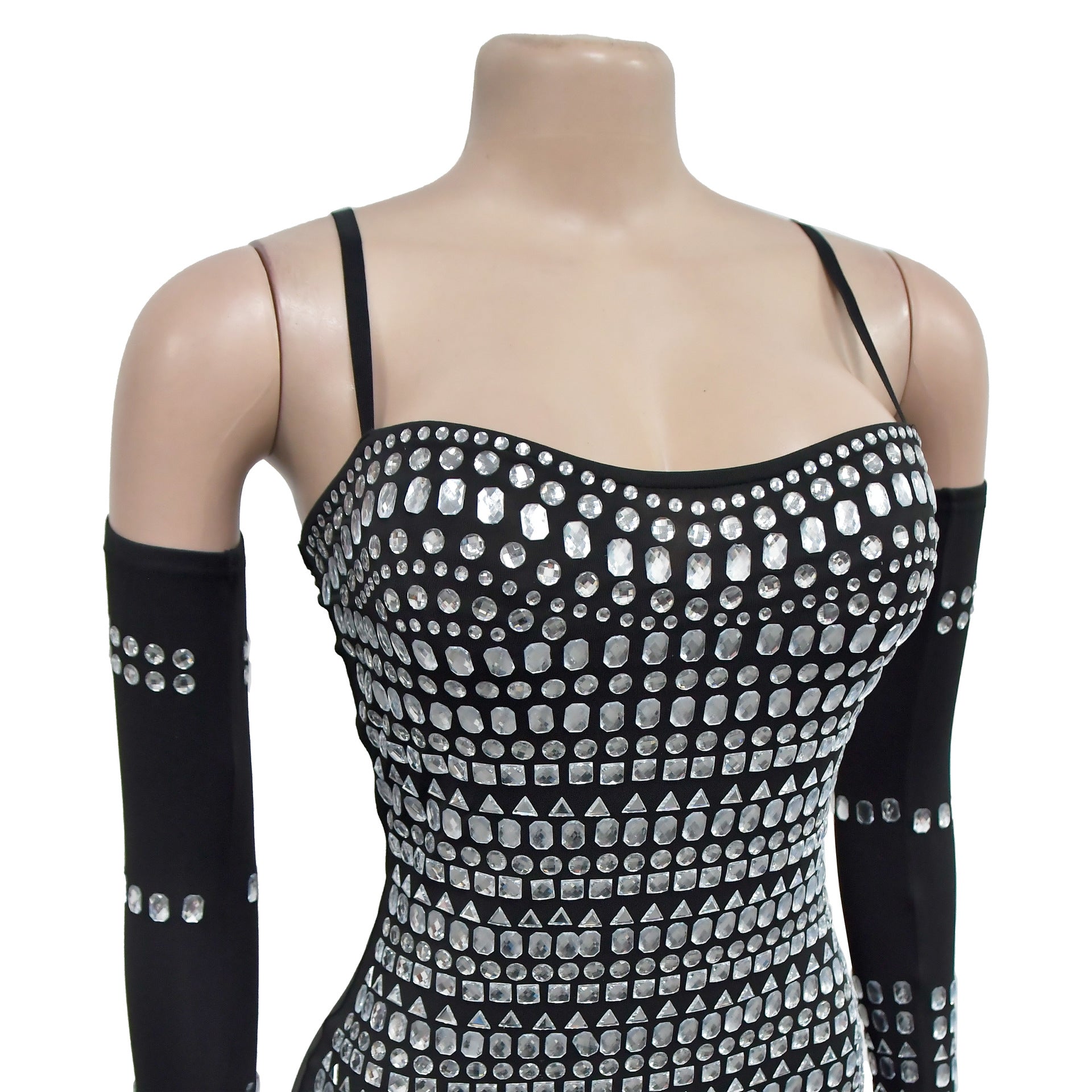 Women Beaded Sexy Gloves Maxi Dress 12