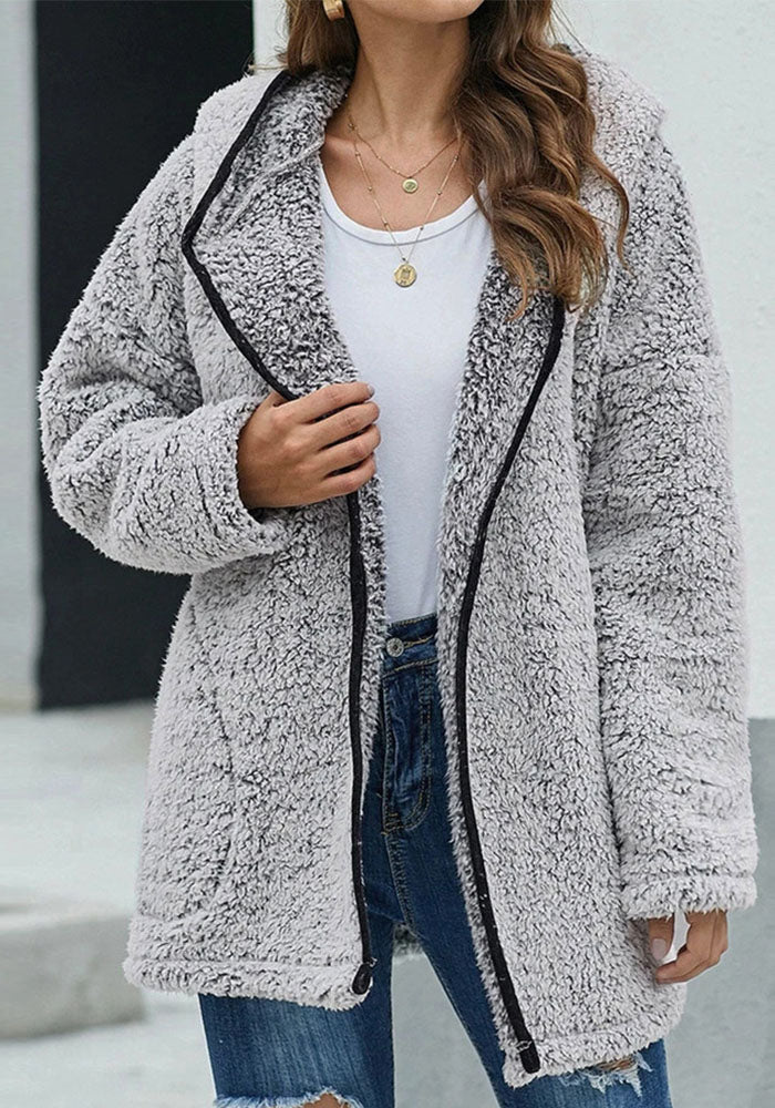 Solid Color Zipper Hoodies Autumn And Winter Fleece Casual Jacket For Women