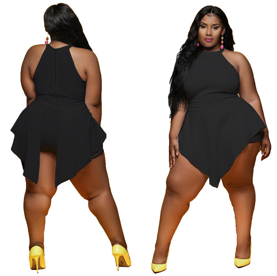 Spring Sexy Slim Plus Size Irregular Solid Color Sleeveless Fake Two-Piece Jumpsuit 20