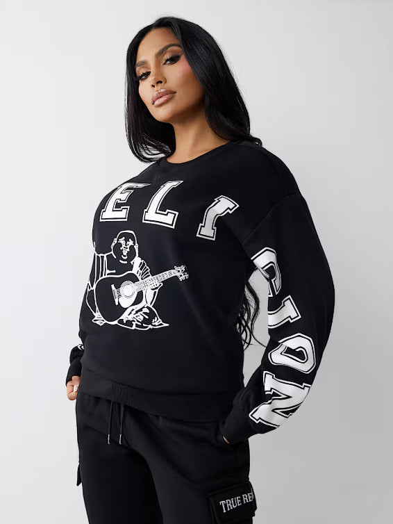 Women Letter Print Round Neck Long-Sleeved Athletic Top 3