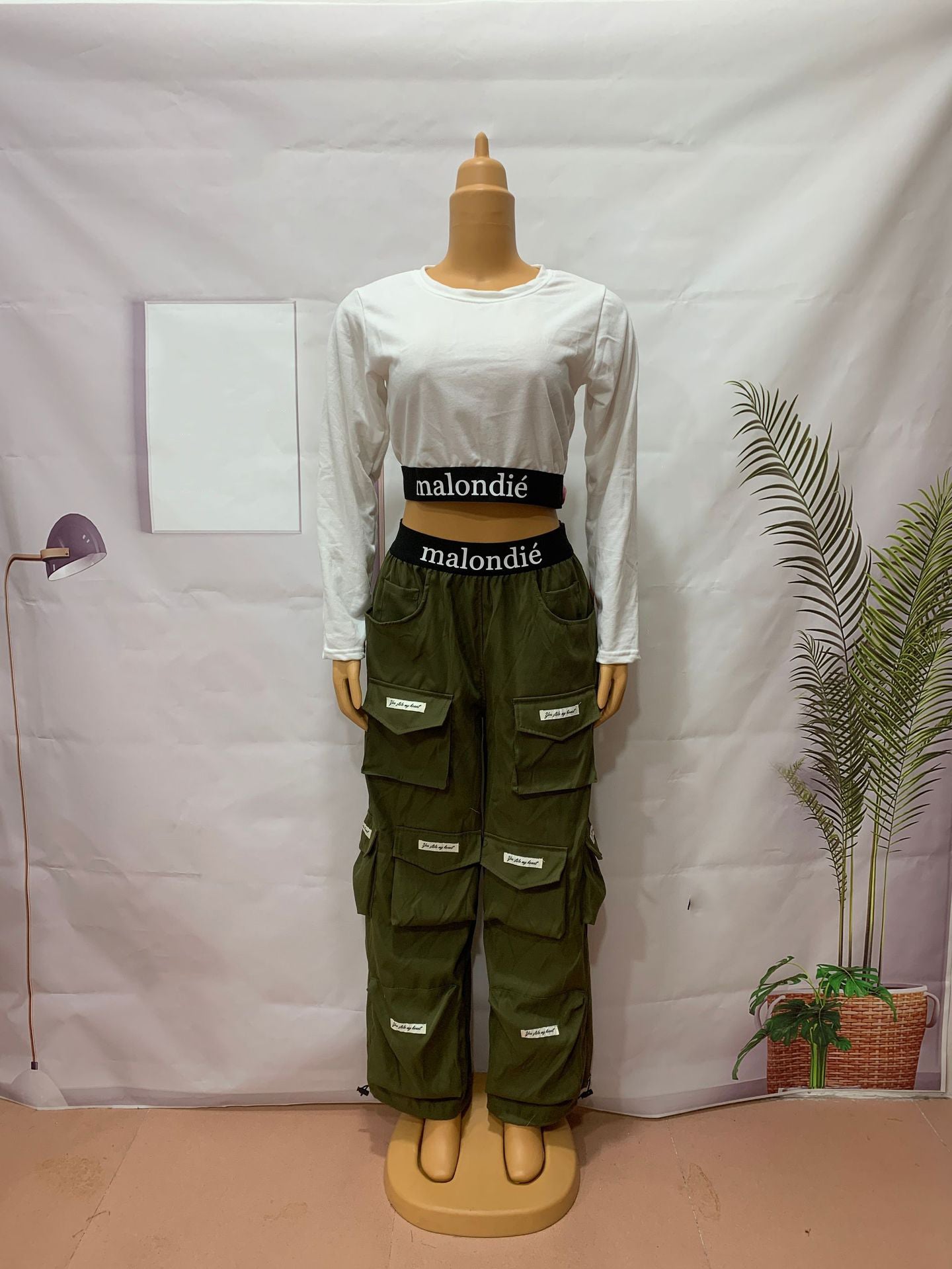 Women Casual Printed Long Sleeve T-Shirt and Cargo Pants Two-Piece Set 5