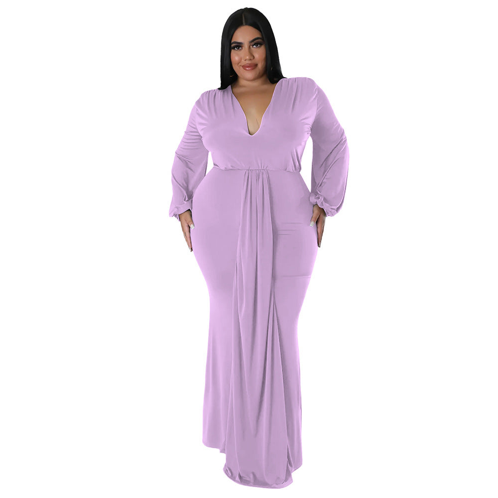Fall Fashion Plus Size Women's Sexy Nightclub Dress Irregular V-Neck Dress 24