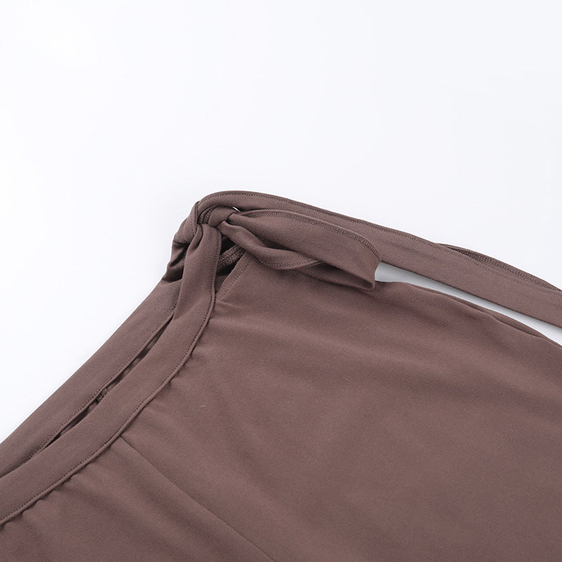 Women Spring Slash Shoulder Lace-Up Crop Top and Two Piece Set 19