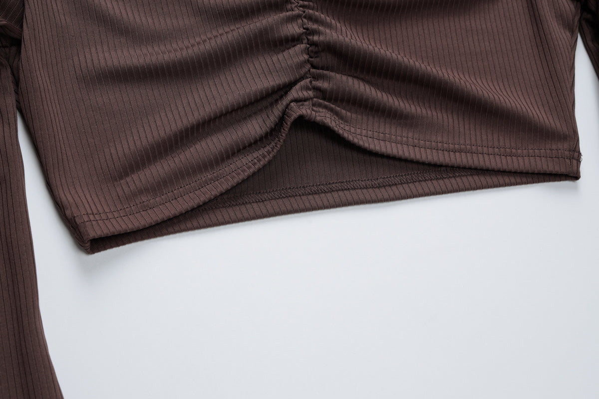 Women Off Shoulder long-sleeved Top Bell Bottom Pant two-piece set 15