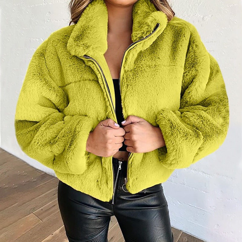 Women furry zipper warm jacket 8