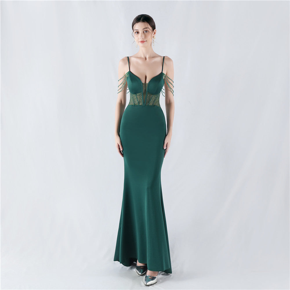 Sexy Fishbone Beaded Slim Waist Formal Party Evening Dress 13