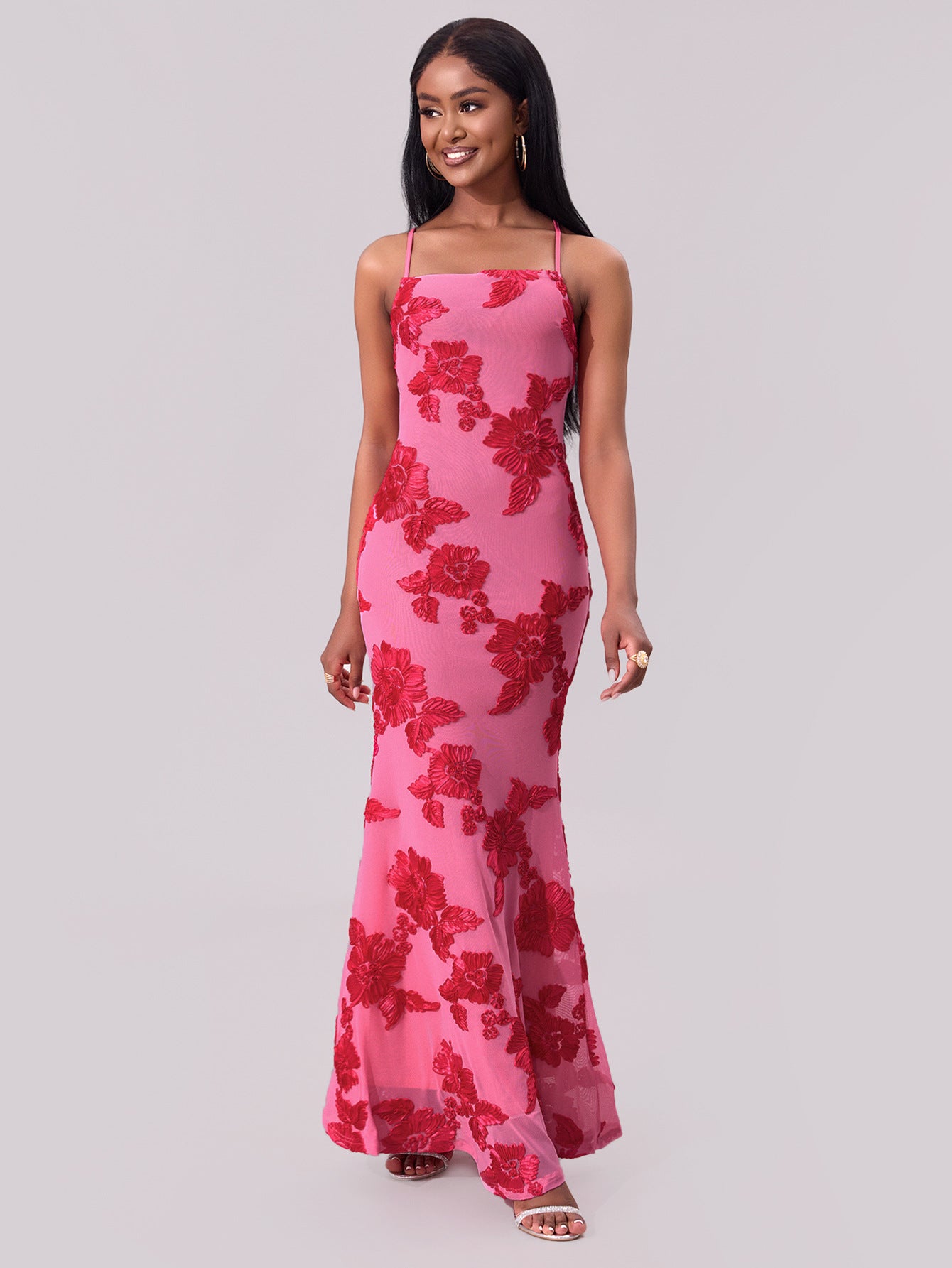 summer Fashionable sexy floral strap bodycon long dress 6