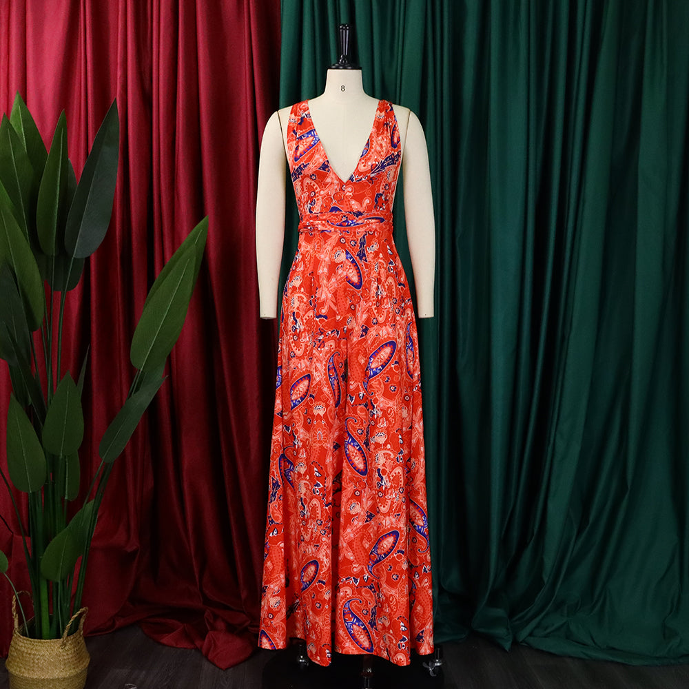 Plus Size Women African Print Halter Neck Beach Jumpsuit 20