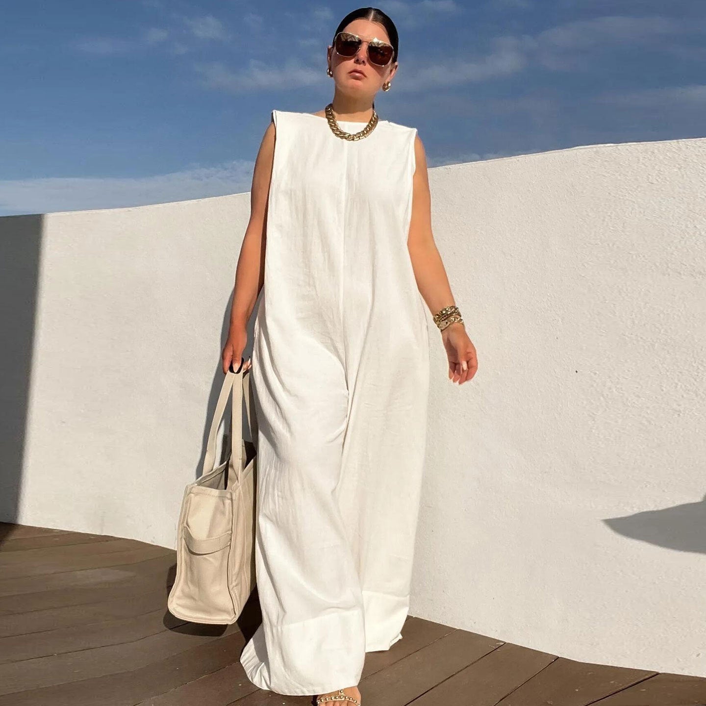 Casual Solid Sleeveless Wide Leg Loose Jumpsuit 5