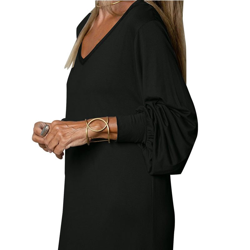 Plus Size Women's Long Sleeve V-Neck Loose Slit Dress 9