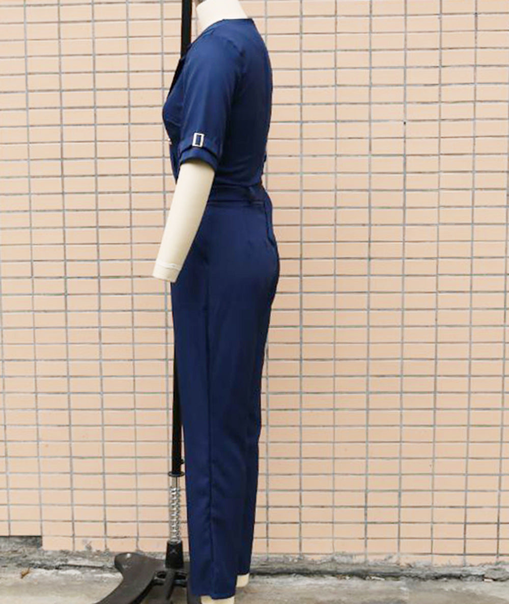 Spring/Summer Fit Turndown Collar Short Sleeve Professional Ol Jumpsuit 14