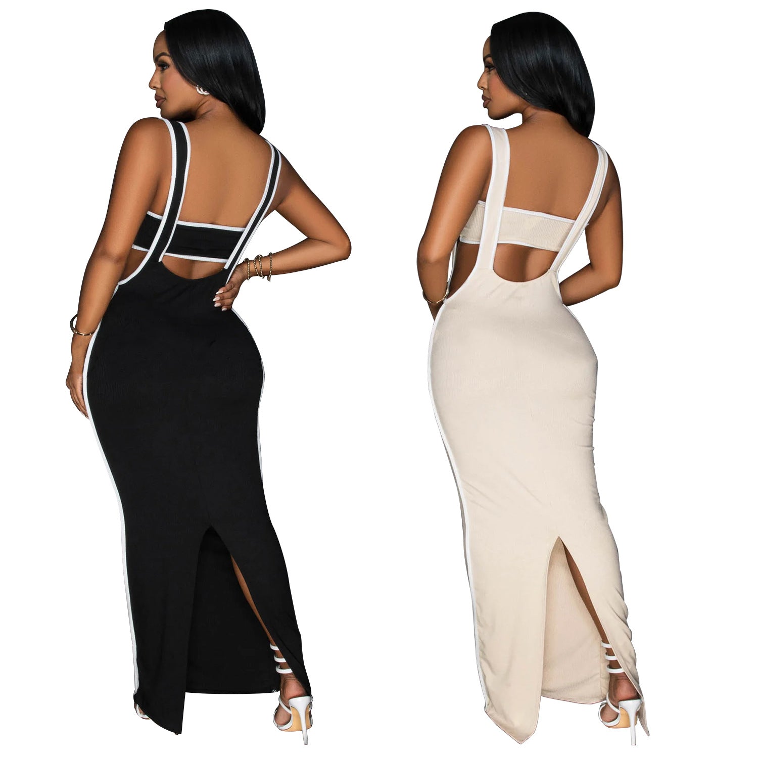 Women Sexy Backless Suspender Top and Long Dress Two-piece Set 7