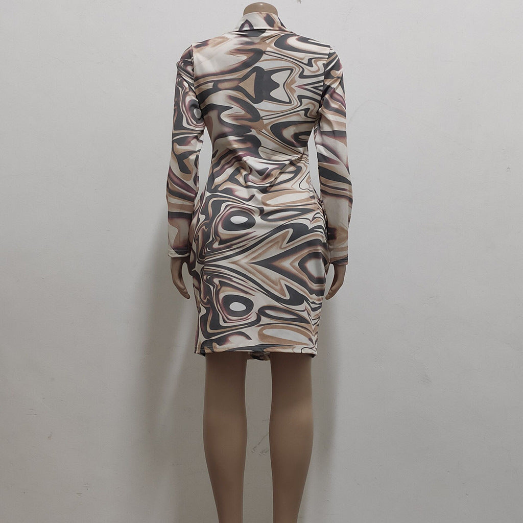 Sexy Fashion Printing Button Shirt Women's Dress 8