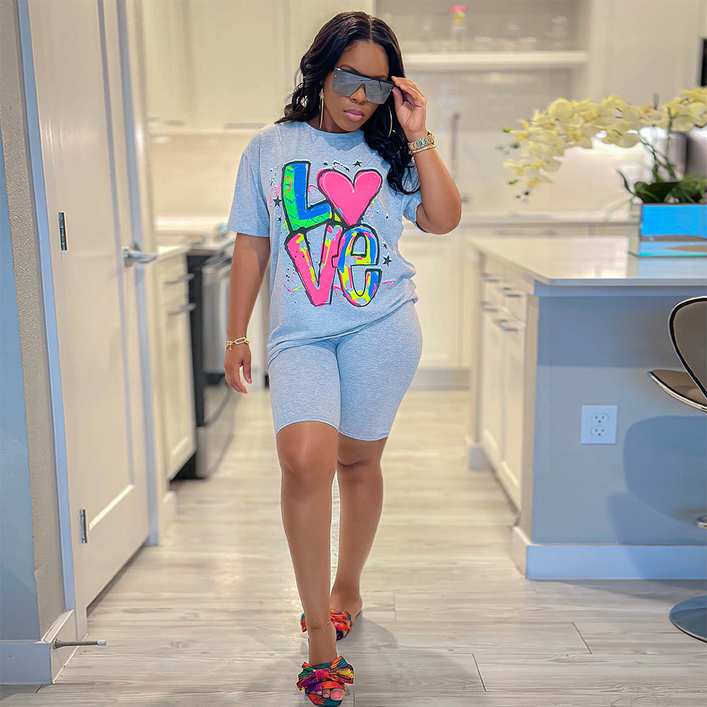 Women's Summer Fashion Casual Sport Solid Color Short Sleeve Two Piece Shorts Set 7