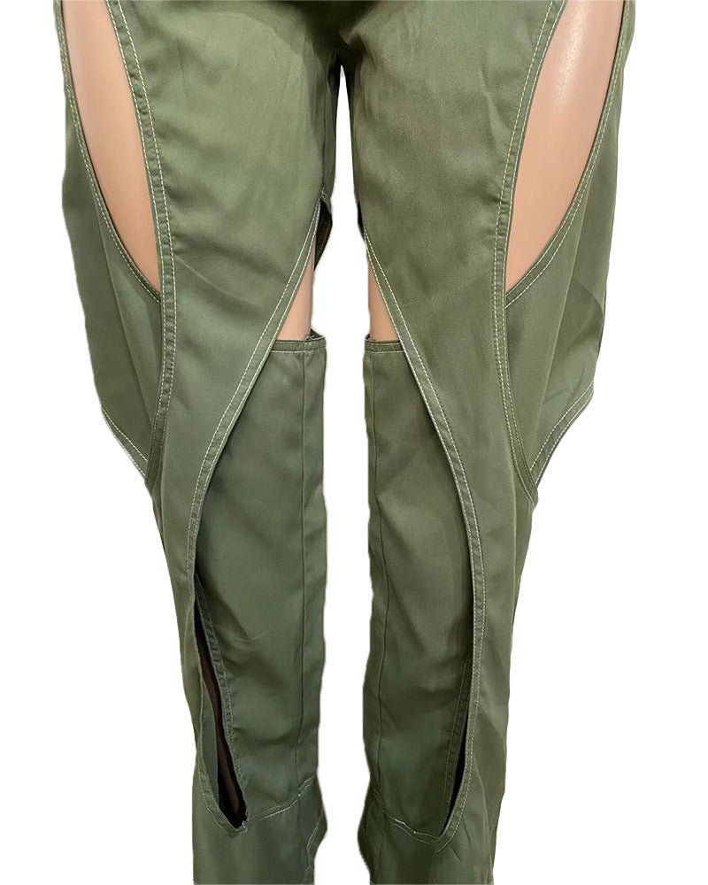 Women's Contrasting Lines Patchwork Cutout Casual Pants Trendy Wear with Loose Pants 15