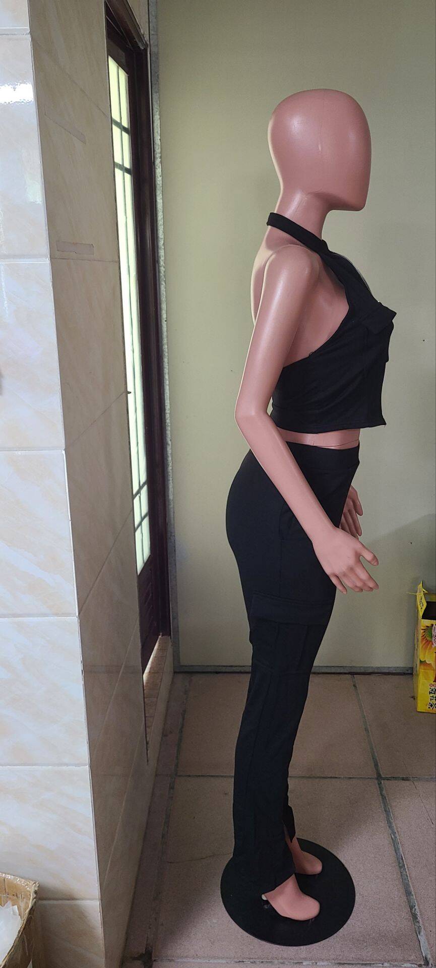 Stylish Zipper Pocket Sleeveless Two Piece Pants Set 7