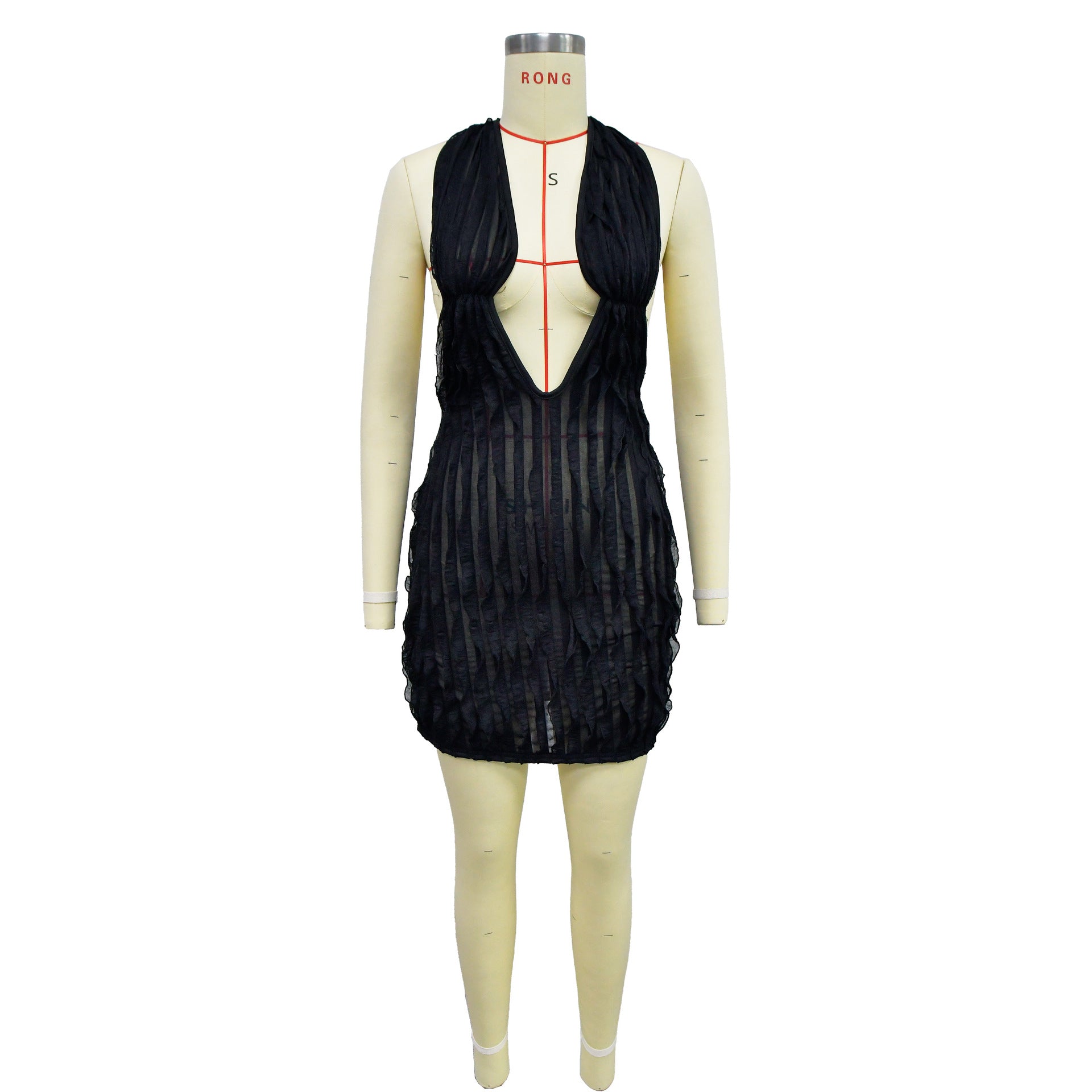 Women Solid Hollow Wave Pattern Dress 19