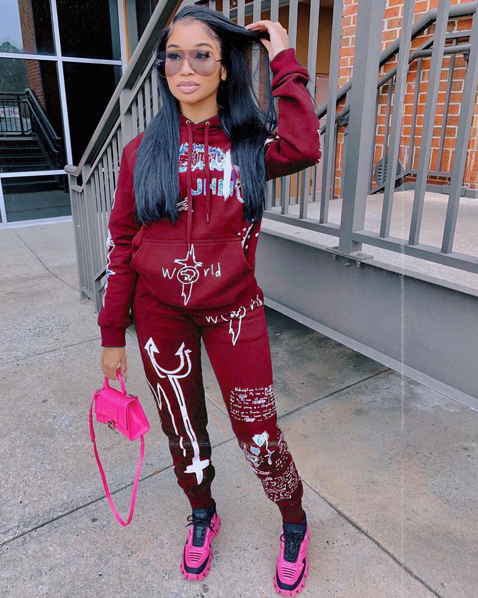 Autumn And Winter Women's Letter Print Casual Two-Piece Hoodies Sweatpants Two Piece Set 18