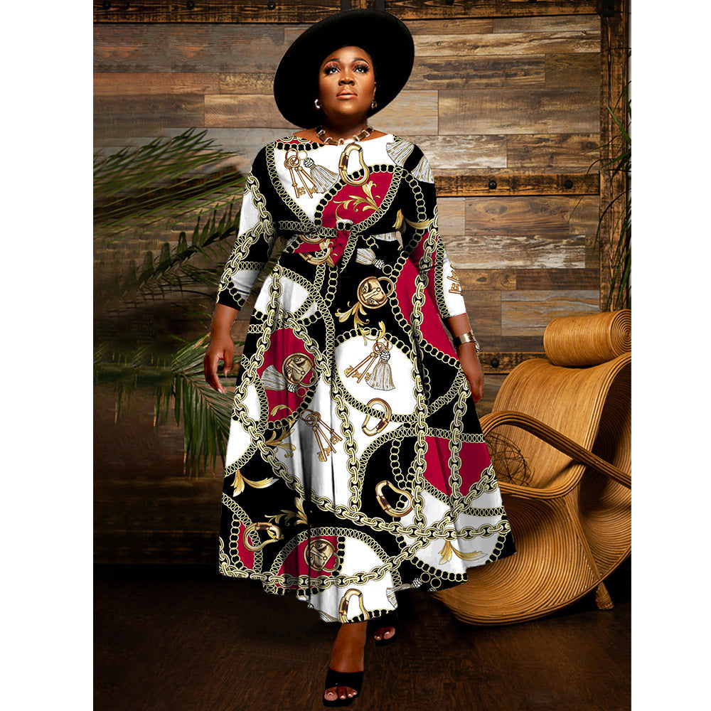 Women's Spring Fashion Chic Printed Long Sleeve African Plus Size Maxi Dress 5