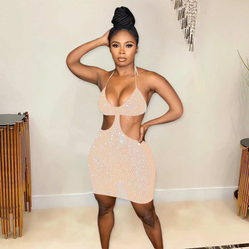 Sexy cutout Low Back diamond blingbling dress women's nightclub 6
