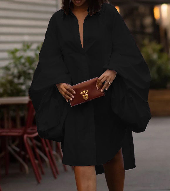 Women Autumn/Winter Long-Sleeved Slit Shirt Dress 3