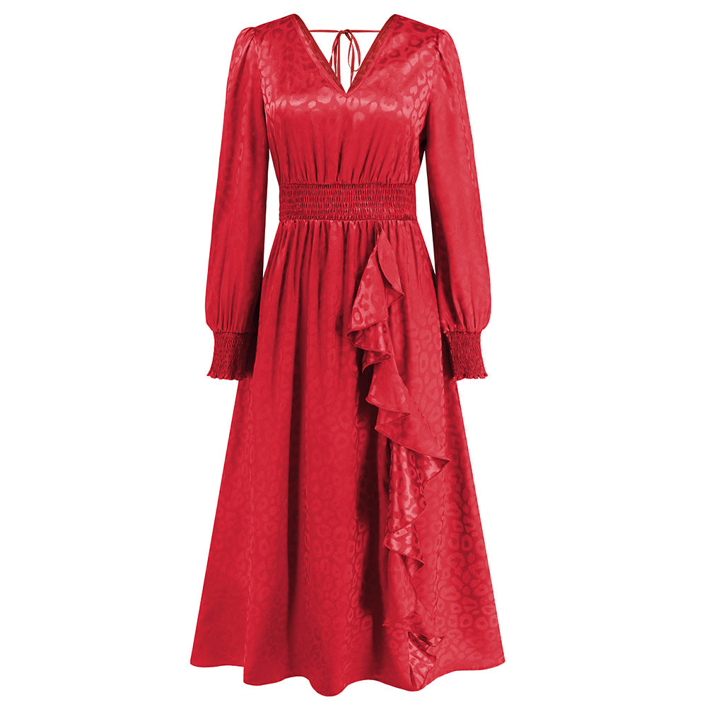 Plus Size Women V Neck Long Sleeve Leopard Print Dress 11