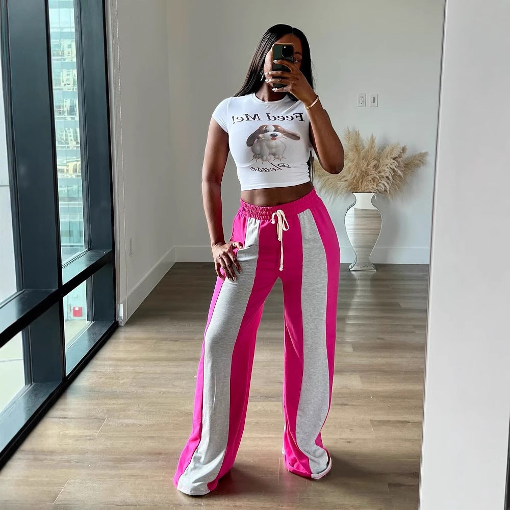 Women Casual Patchwork Loose Straight Pants 12