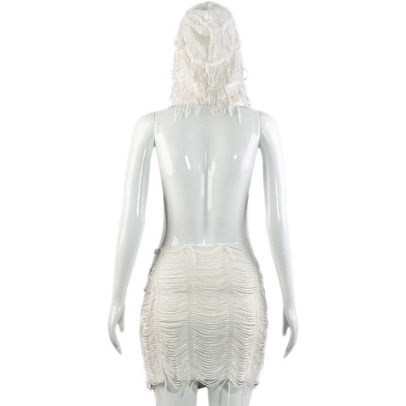 Women summer Solid Casual sleeveless hooded tassel dress 10