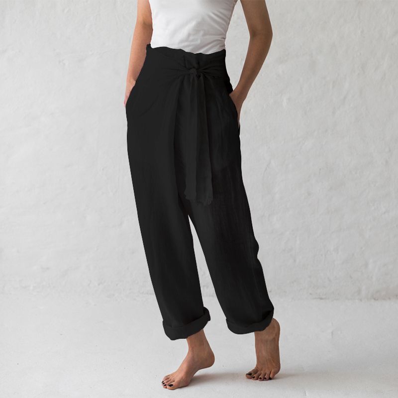 Women linen Solid high waist Pants 11