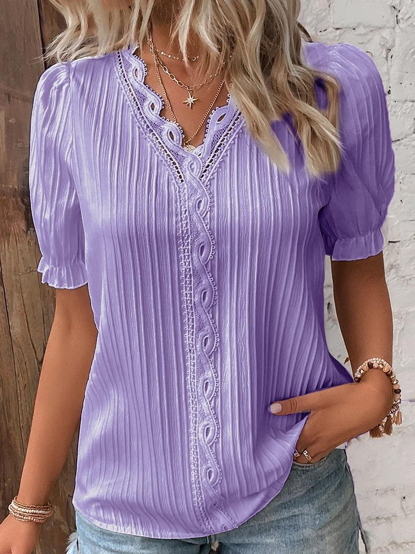 Summer Holidays Fashion Cutout Short Sleeve Blouse For Women