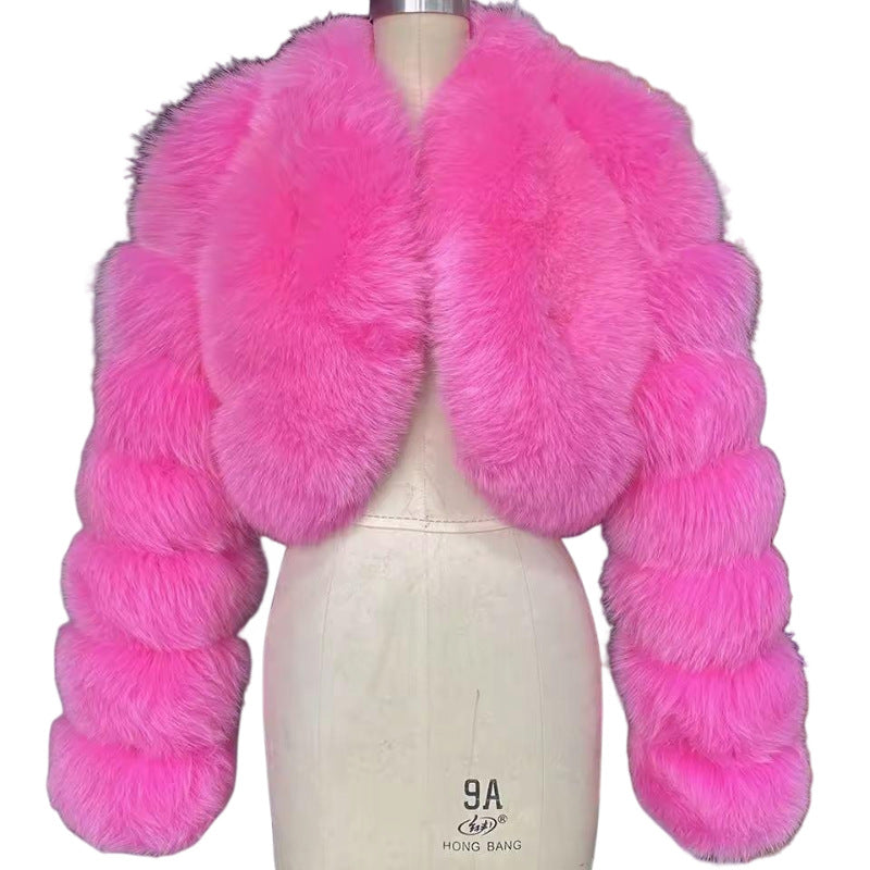 Faux Fur Coat Fox Fur Short Patchwork Winter Warm Top Jacket 32