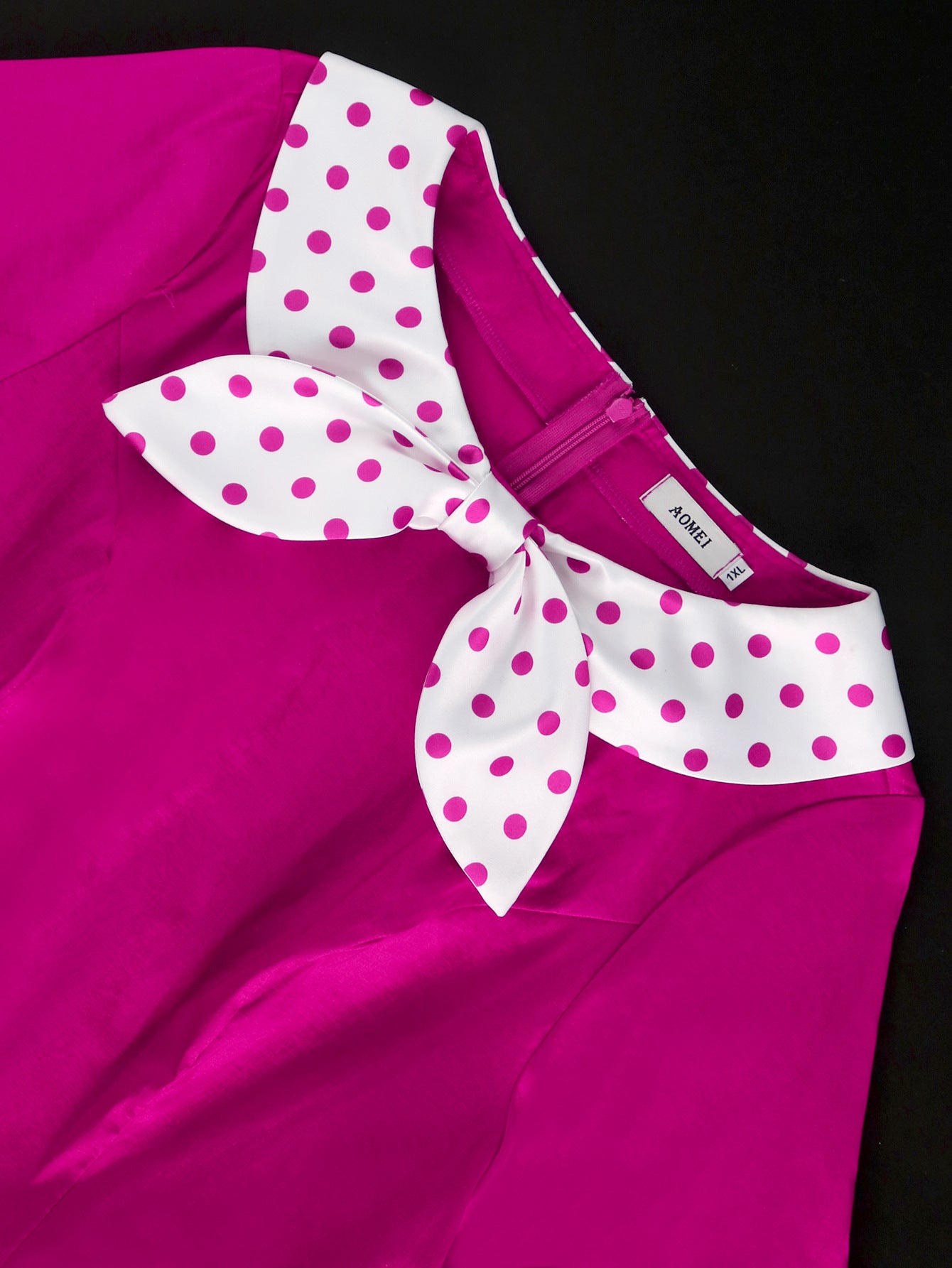 Plus Size Contrast Color Polka Dot Rose A-Line Career Dress 10