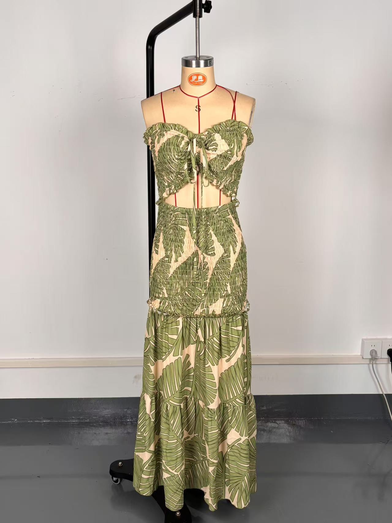 Women Printed Strapless Hollow Dress 13