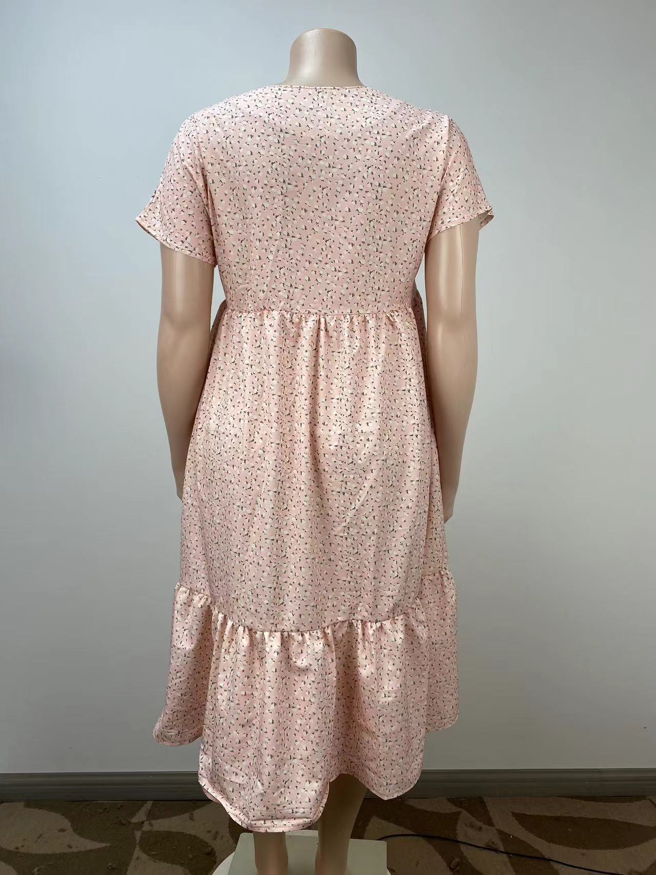 Plus Size Women Loose V-Neck Floral Dress 5