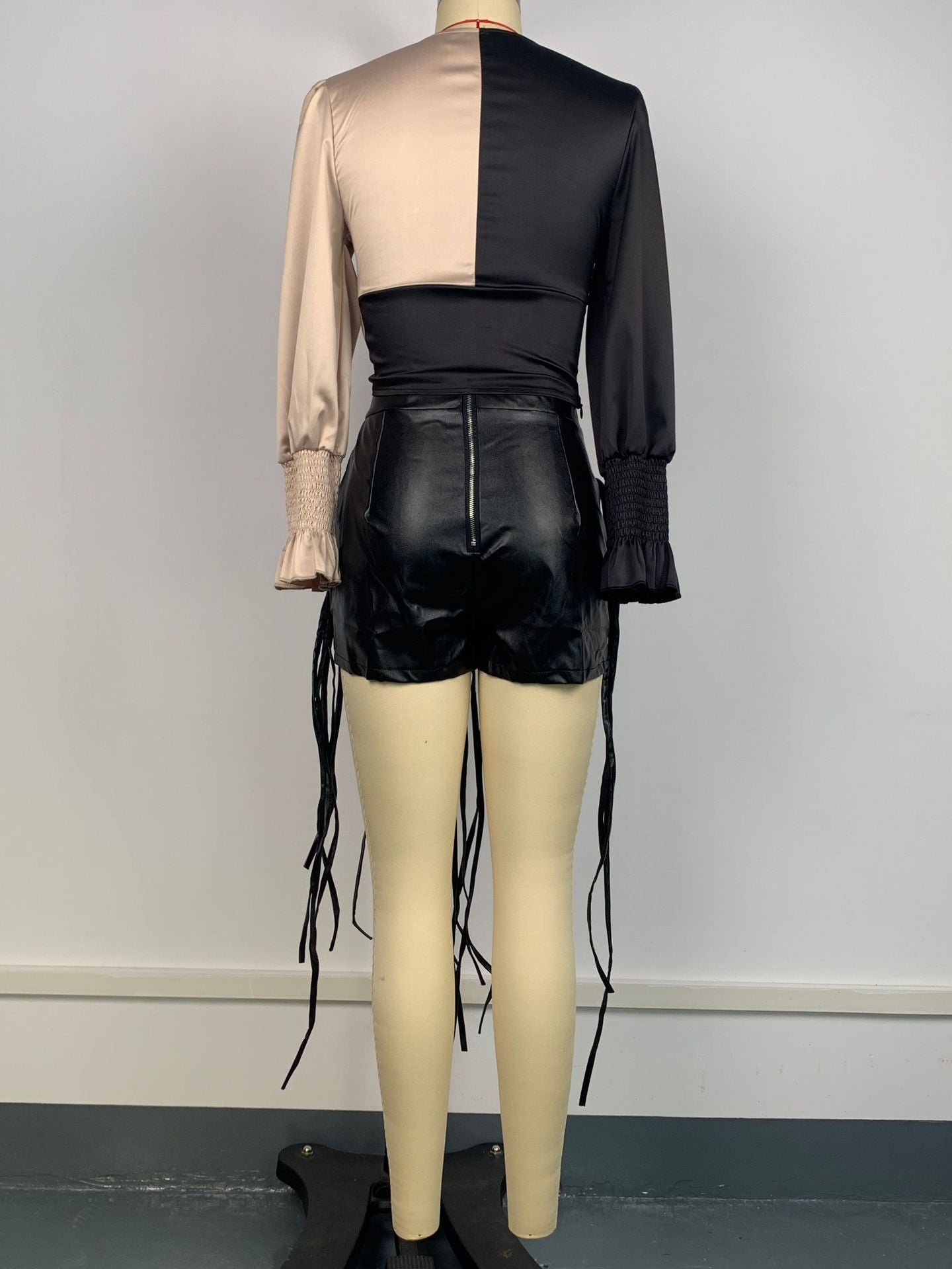 Women color block Patchwork v-neck long-sleeved color-blocked shirt 8