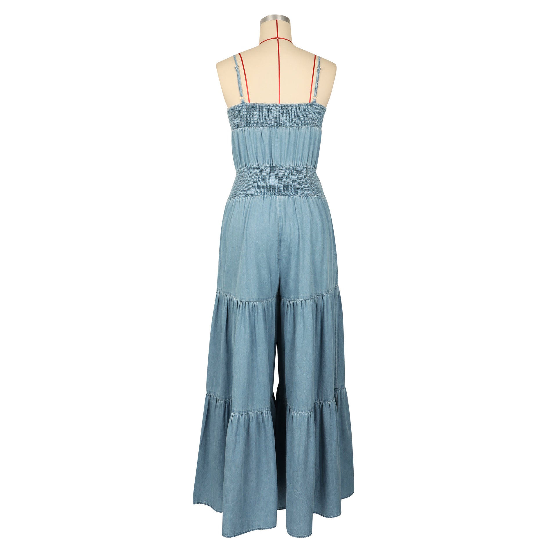 Women Denim Solid Strapless Sleeveless Wide-Leg Jumpsuit 4