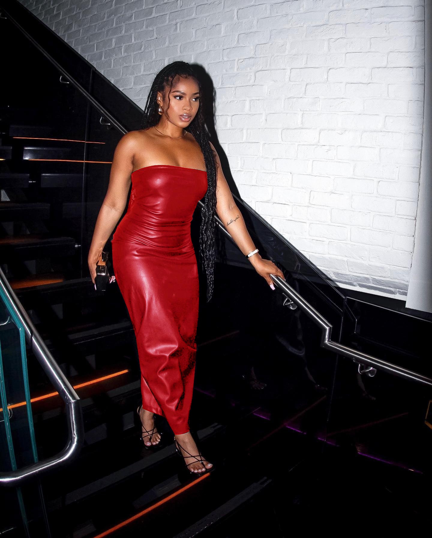 Women's Clothing Pu Leather Strapless Slit Long Dress 4