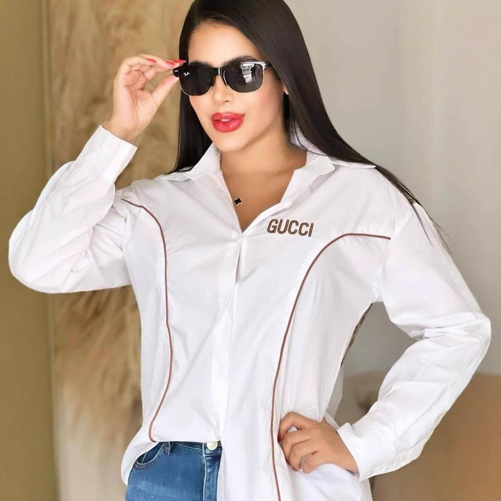 Women summer fashion embroidery loose casual shirt