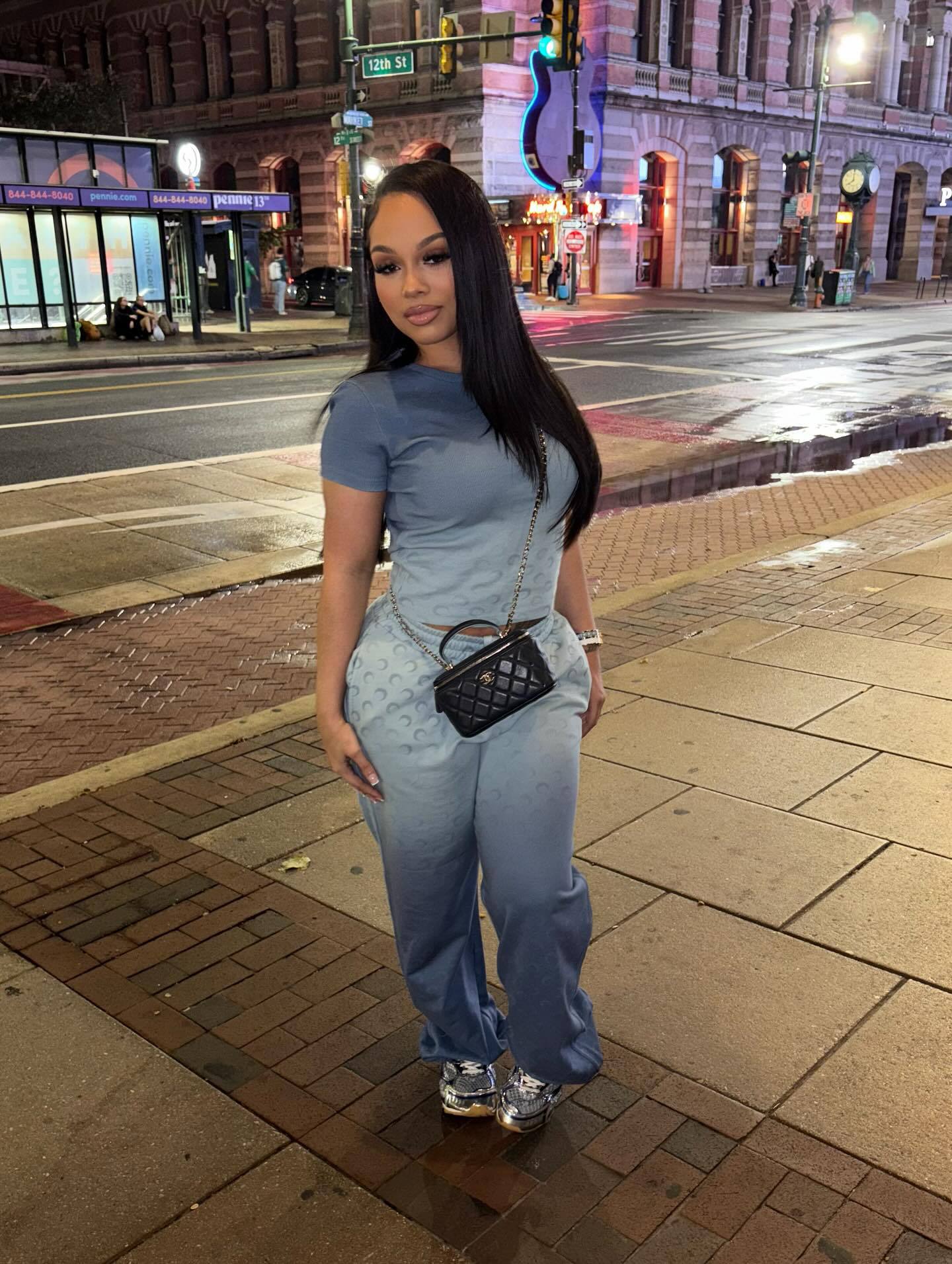 Autumn Women's Street Trend Style Slim Fit Moon Print Gradient Short Sleeve T-Shirt and Pants Two-Piece Set