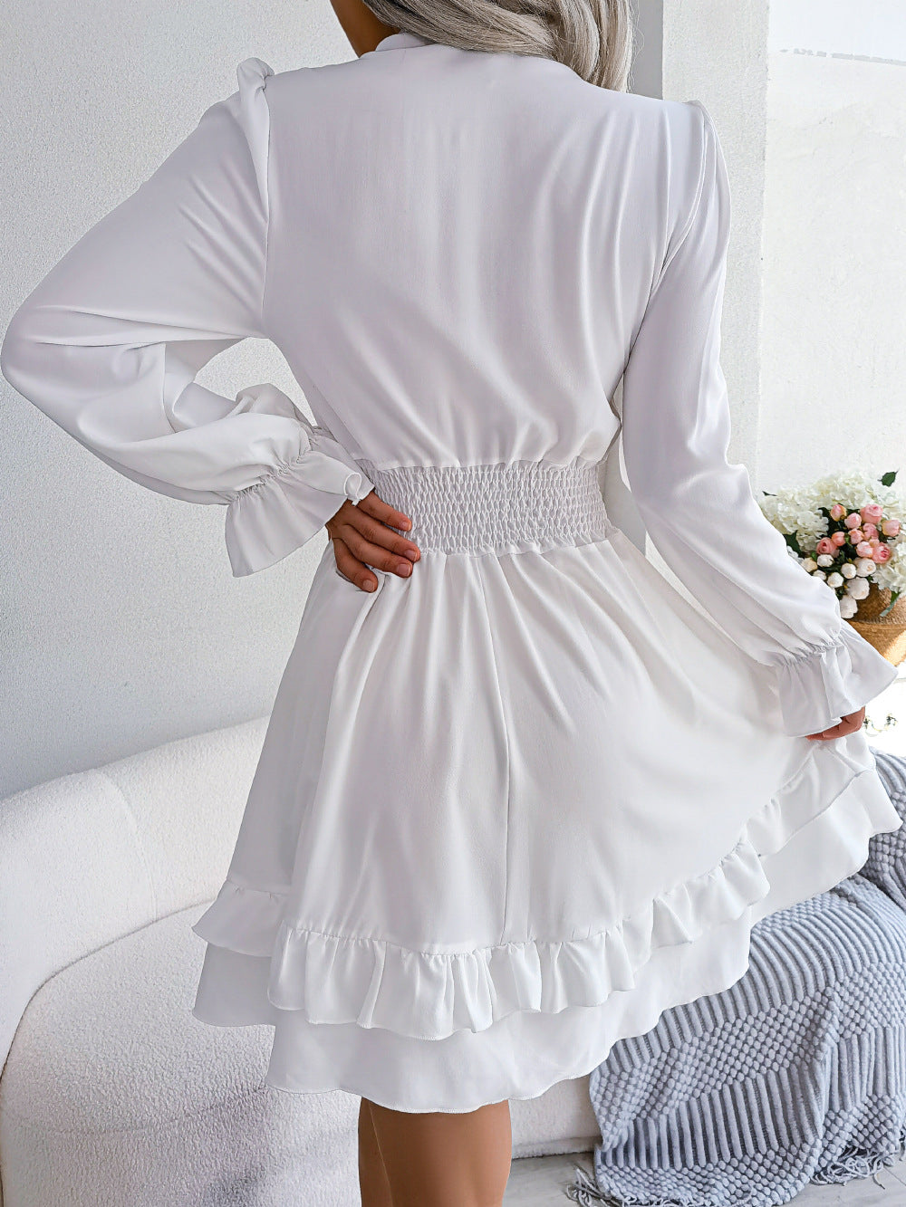 Women Casual Tie Ruffle Edge Dress 11