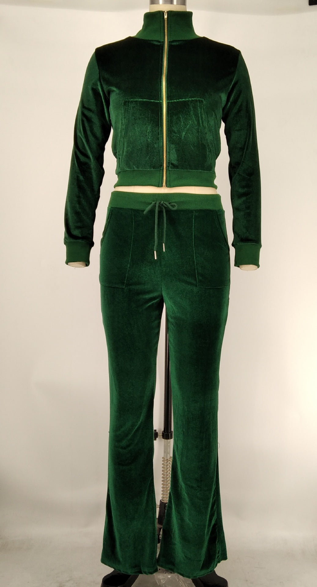 Women's Autumn Winter Velvet Zipper Pocket Two Piece Tracksuit 17