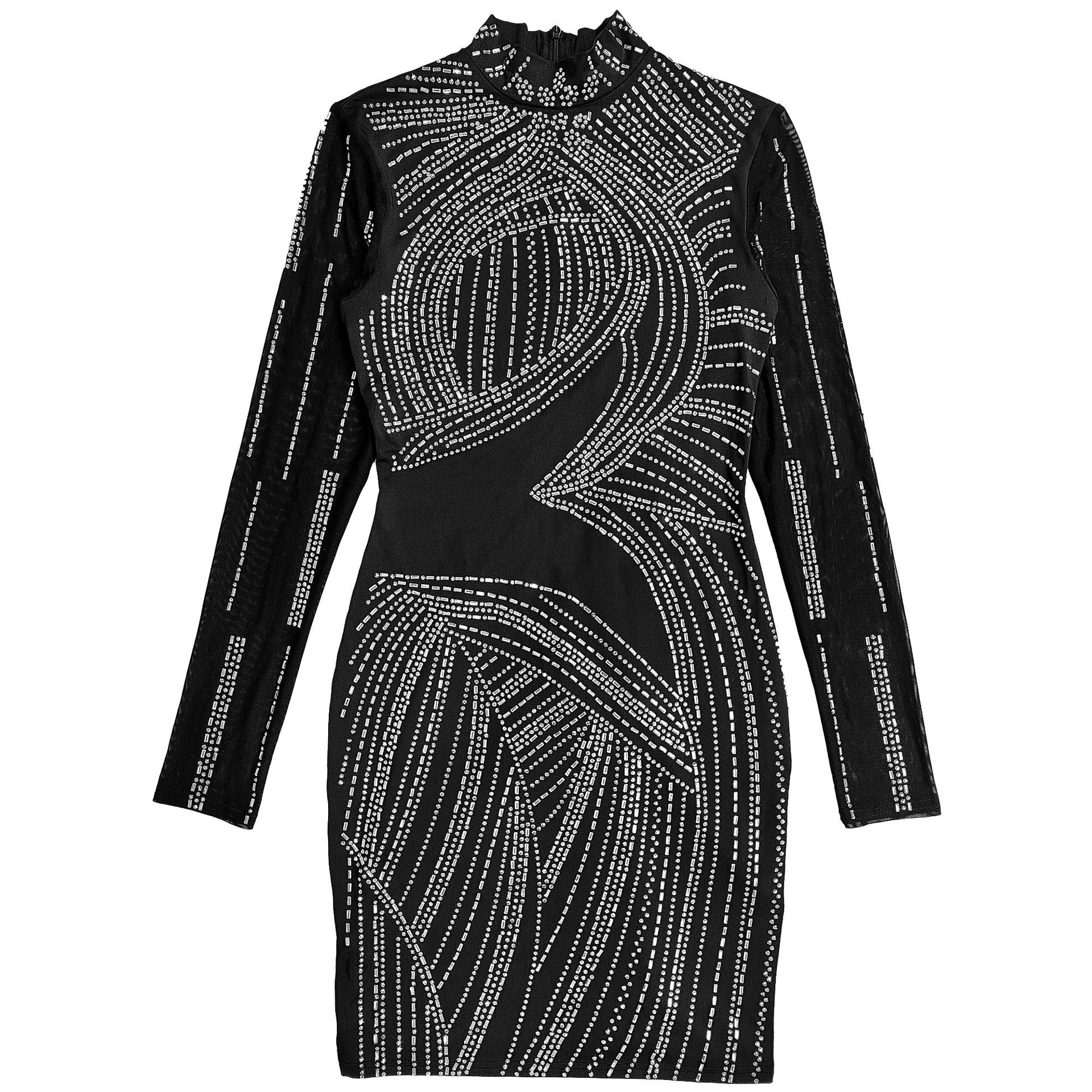 Women Sexy Mesh Beaded See-Through Dress 4